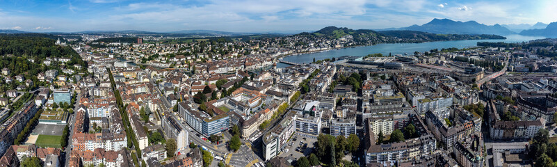 Aerial view around the city Lucerne in Switzerland on a sunny day in summer.