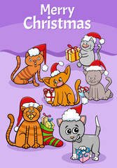 design or card with cartoon cats on Christmas time