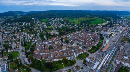 Fototapeta na wymiar Aerial view around the old town of the city Zofingen in Switzerland on a late afternoon in summer.