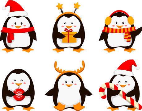 Set Christmas penguin characters