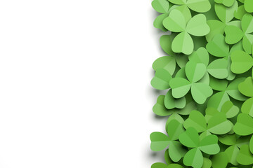 Cloverleaf background isolated on white to the left. Spring or St. Patrick's Day concept.