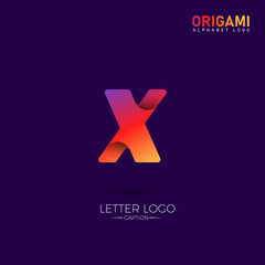Technology Type Gradient Origami Style X Letter Logo