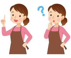 エプロンをつけた女性　主婦　表情ポーズ