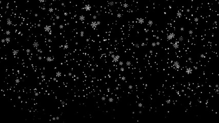 Snowflakes falling animation in Alpha Channel, transparent background.
