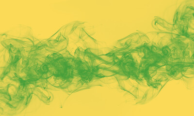 Żółte tło z zielonym dymem. - obrazy, fototapety, plakaty