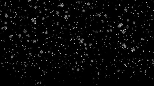 Snowflakes falling animation in Alpha Channel, transparent background.