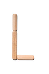 Wooden letter L alphabet set including multiple punctuation