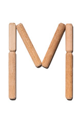 Wooden letter M alphabet set including multiple punctuation
