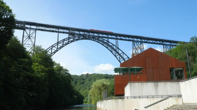 Mungstener Bridge, M&uuml;ngstener Br&uuml;cke, Solingen, Germany at the river Wupper.  Shot with Camera Crane