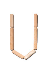Wooden letter U alphabet set including multiple punctuation