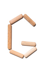 Wooden letter G alphabet set including multiple punctuation