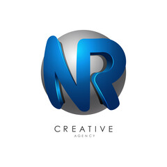 Initial NR letter logo template in blue gray circle 3d design for business and corporate identity
