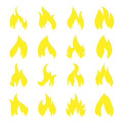 Fire flame icon set silhouette isolated on white background
