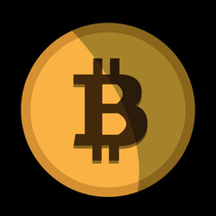 Golden bitcoin coin. Crypto currency golden coin bitcoin symbol isolated on black background. Realistic vector illustration. with shadow
