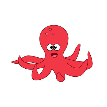 Cute cartoon octopus isolated on white background. Vector