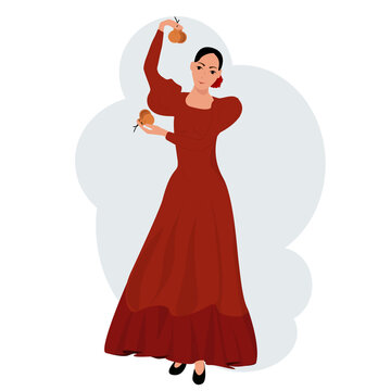 woman in red dress dancing with castanets clip art preview