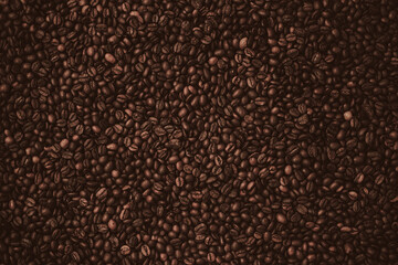 Coffee beans background,  roasted, top view