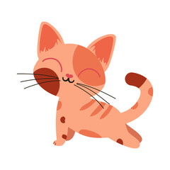 Cute red hair cat stretching. Vector flat cartoon illustration