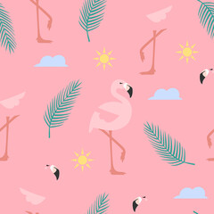 Tropical flamingo seamless pattern vector.