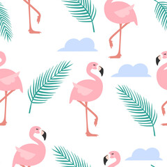 Tropical flamingo seamless pattern vector.