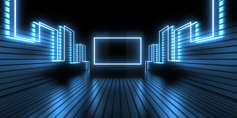 3D abstract background with neon lights. neon tunnel. .space construction . .3d illustration33