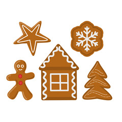 Fototapeta na wymiar Christmas vector gingerbread holiday cookies with sugar frosting collection
