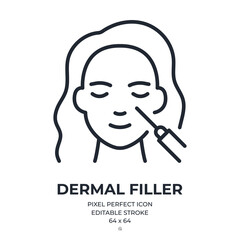 Dermal filler editable stroke outline icon isolated on white background flat vector illustration. Pixel perfect. 64 x 64.