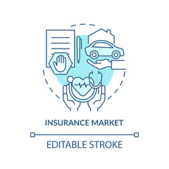 Insurance marketplace concept icon. Life, vehicle, real estate, health coverage process abstract idea thin line illustration. Vector isolated outline color drawing. Editable stroke
