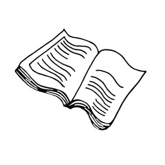 Book.Hand painted lineart illustration.Studies.University.School.Black.Doodle.Open book.