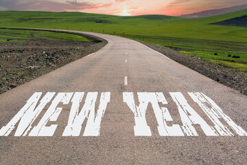 New Year written on rural road