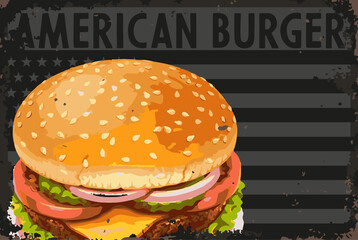 American hamburger  vintage sign retro poster