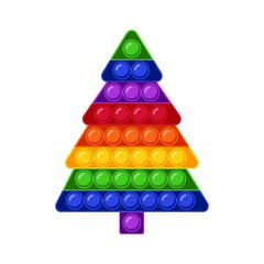 Pop It Fidget Trendy Antistress Sensory Toy Christmas Tree Shape. Flat style isolated vector illustration