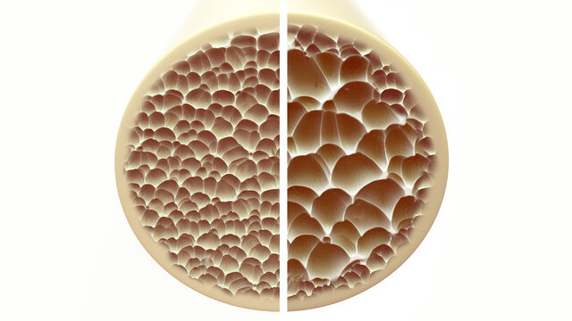 healthy boneand and osteoporosis bone - direct comparison - 3D Rendering