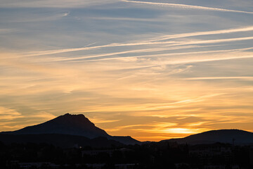 the Sainte Victoire mountain in the light of an autumn morning