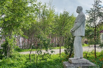 Russia, Murmansk region. Kirovsk. Monument to Russian writer Maxim Gorky in the courtyard of the school 