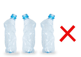 Concept of stop plastic pollution. Whole plastic bottles, stop plastic, environmental problem.