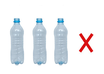 Concept of stop plastic pollution. Whole plastic bottles, stop plastic, environmental problem.