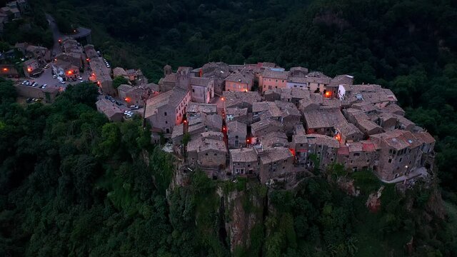 Aerial view of Calcata Vecchia village in the province of Viterbo, Italy