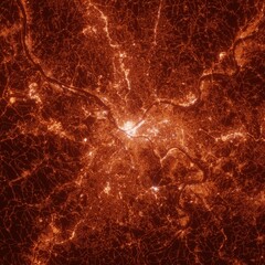 Pittsburgh city lights map, top view from space. Aerial view on night street lights. Global networking, cyberspace