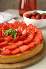 Concept of delicious food with strawberry tart