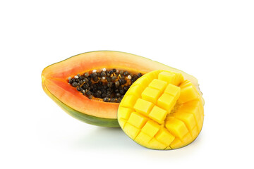Mango and papaya isolated on white background