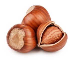 Hazelnuts isolated on white background