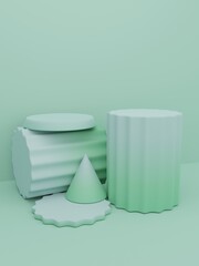 3D Rendering Gradient Color Studio Shot Product Display Background with Round Pillar Platform Blocks for Skin Care, Health Care or Food and Beverage Product Display. Pink, Green and Blue.	
