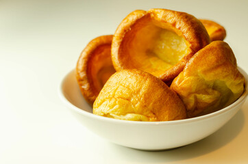 Traditional English Yorkshire pudding, wonderfully crisp and golden baked for a traditional recipe,...
