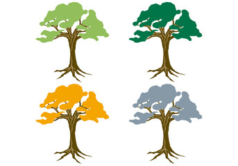 Iconos de árboles en otoño, invierno, primavera y verano.