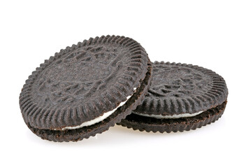 Sandwich cookies with cream isolated on white background