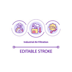 Industrial air filtration concept icon. Air purification system abstract idea thin line illustration. Preventing industrial harmful effects. Vector isolated outline color drawing. Editable stroke