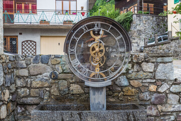 Pesariis, ITALY - August 16 2021 Pesariis, an ancient clock village. Friuli