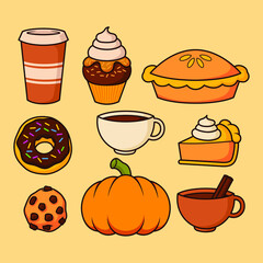Autumn theme dessert vector illustration collection set