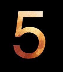 number 5 engraved on a painted abstract surface. painted illustration of a single number. a collection of element numbers.
